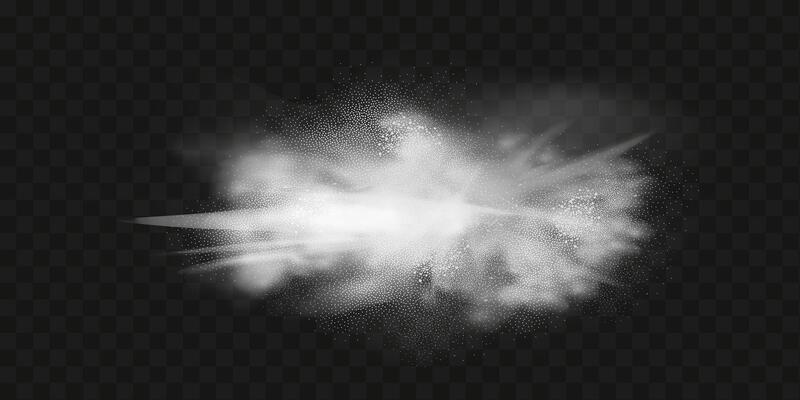 A realistic set of white clouds of flour, sugar, washing powder. An explosion of snow dust in the air. A splash of ice crystals in a white blizzard cloud.