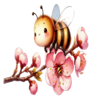 aigenerado abeja en Cereza flores png