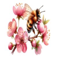 aigenerated bee on cherry blossoms png