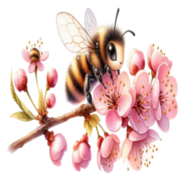 aigenerated bee on cherry blossoms png