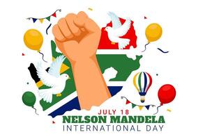 contento nelson mandela internacional día ilustración en 18 julio con sur África bandera y cinta en plano dibujos animados antecedentes diseño vector