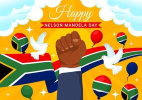 Happy Nelson Mandela International Day Illustration on 18 July with South Africa Flag and Ribbon in Flat Cartoon Background Design vector