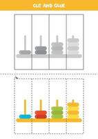 Cut and glue game for kids. Cute cartoon counting frame. vector