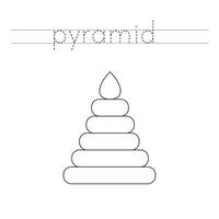 Trace the letters and color toy pyramid. Handwriting practice for kids. vector