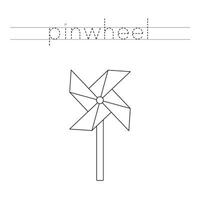 Trace the letters and color kids pinwheel. Handwriting practice for kids. vector
