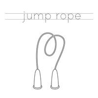 Trace the letters and color kids jump rope. Handwriting practice for kids. vector