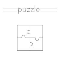 Trace the letters and color kids puzzle. Handwriting practice for kids. vector