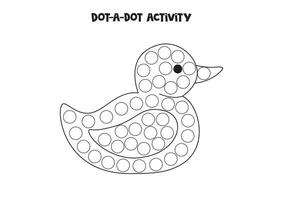 Dot a dot game for preschool kids. Cartoon rubber duck. vector