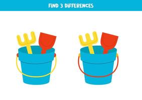 Find 3 differences between two cute cartoon pail. vector