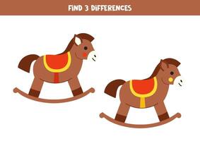 Find 3 differences between two cute cartoon rocking horses. vector