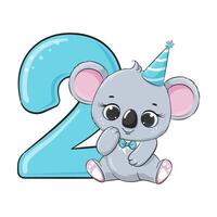 HAPPY birthday card for second birthday with koala. vector