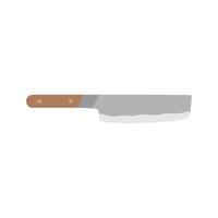 nakiri japanese chef knife flat design illustration isolated on white background. Sharp chef's tool with steel blade, wooden handle. A simple culinary sketch, chopper for cutting meat, fish vector
