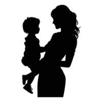 Mom and son, mother and son black silhouette. vector