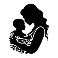Mom and son, mother and son black silhouette. vector