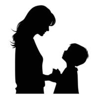 Mom and son, mother and son black silhouette. vector