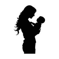 Mom and son, mother and son black silhouette. vector