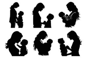 mamá y hijo, madre y hijo negro silueta. vector