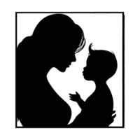 Mom and son, mother and son black silhouette. vector