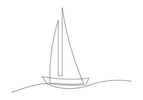 Continuous one line drawing of sailboat pro illustration vector