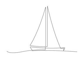 Continuous one line drawing of sailboat pro illustration vector