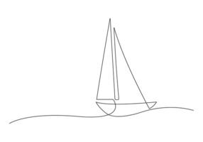 Continuous one line drawing of sailboat pro illustration vector