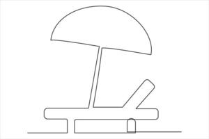 Continuous one line drawing of beach umbrella palm tree for summer holiday line art illustration vector