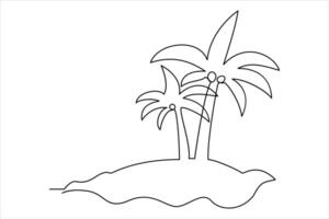 continuo uno línea dibujo de playa paraguas palma árbol para verano fiesta línea Arte ilustración vector