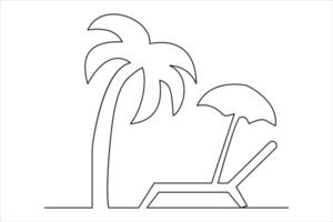 Continuous one line drawing of beach umbrella palm tree for summer holiday line art illustration vector