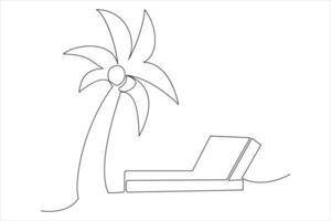 Continuous one line drawing of beach umbrella palm tree for summer holiday line art illustration vector