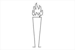 Continuous one line drawing fire art illustration of white background vector