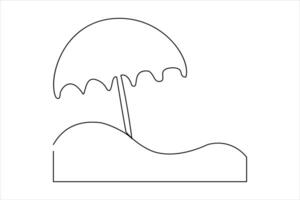 Continuous one line drawing of beach umbrella palm tree for summer holiday line art illustration vector