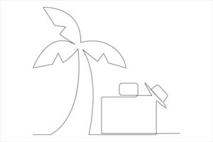 Continuous one line drawing of beach umbrella palm tree for summer holiday line art illustration vector