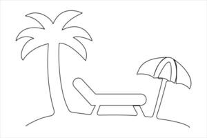 continuo uno línea dibujo de playa paraguas palma árbol para verano fiesta línea Arte ilustración vector