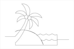 Continuous one line drawing of beach umbrella palm tree for summer holiday line art illustration vector