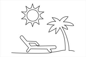 Continuous one line drawing of beach umbrella palm tree for summer holiday line art illustration vector