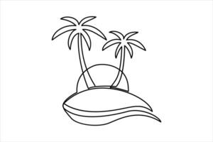 Continuous one line drawing of beach umbrella palm tree for summer holiday line art illustration vector