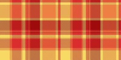 sencillo tela sin costura textil, áspero tartán modelo . simetría textura tartán antecedentes cheque en rojo y amarillo colores. vector