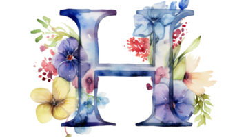 Watercolor Letter H Sticker on isolated Transparent background. Format png