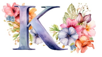 Watercolor Letter K Sticker on isolated Transparent background. Format png