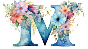 Watercolor Letter M Sticker on isolated Transparent background. Format png