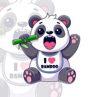 Cute panda is excited to eat bamboo vector