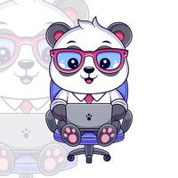Cute panda is working in front of a laptop vector