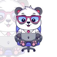 Cute panda is working in front of a laptop vector