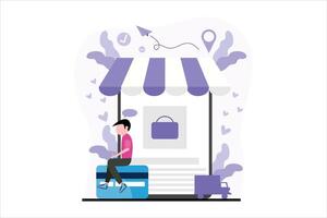 en línea compras plano ilustración diseño vector