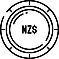 New Zealand Dollar coin outline illustration vector