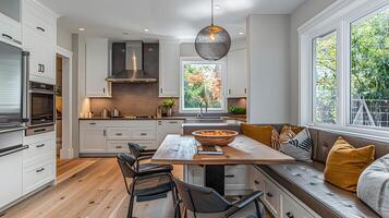 Spacious and Inviting Kitchen with Comfortable Dining Area in Bright,Contemporary Home Interior Design photo