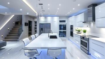 Sleek and Sophisticated Contemporary Kitchen Design with Top-of-the-Line Appliances and Ample Workspace photo