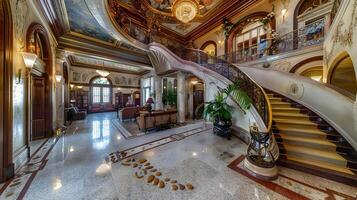 majestuoso y florido interior de un histórico lujo palacio o mansión foto