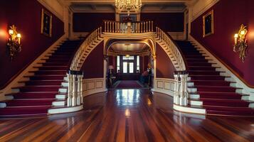 Majestic Marble Staircase in Opulent Renaissance-Style Mansion Entrance Hall photo