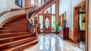 Majestic Staircase Leads to Lavish Entryway of Exquisite Historic Mansion description The image depicts a grand,ornate staircase leading into an photo